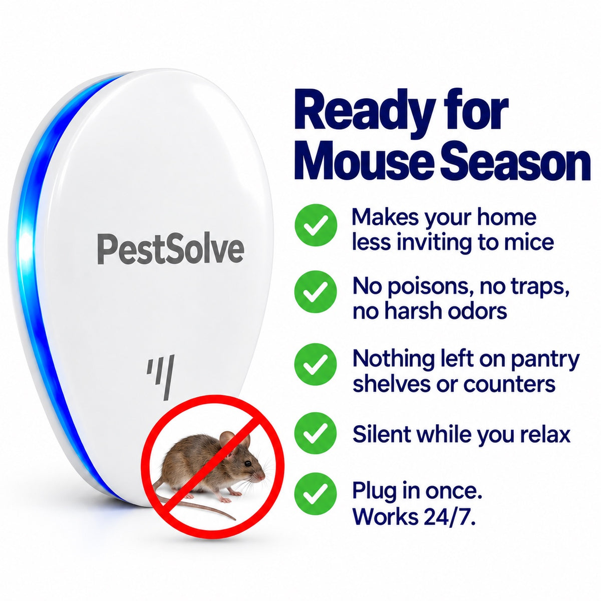 Ready for mouse season: makes your home less inviting to mice, no poisons, no traps, silent, works 24/7