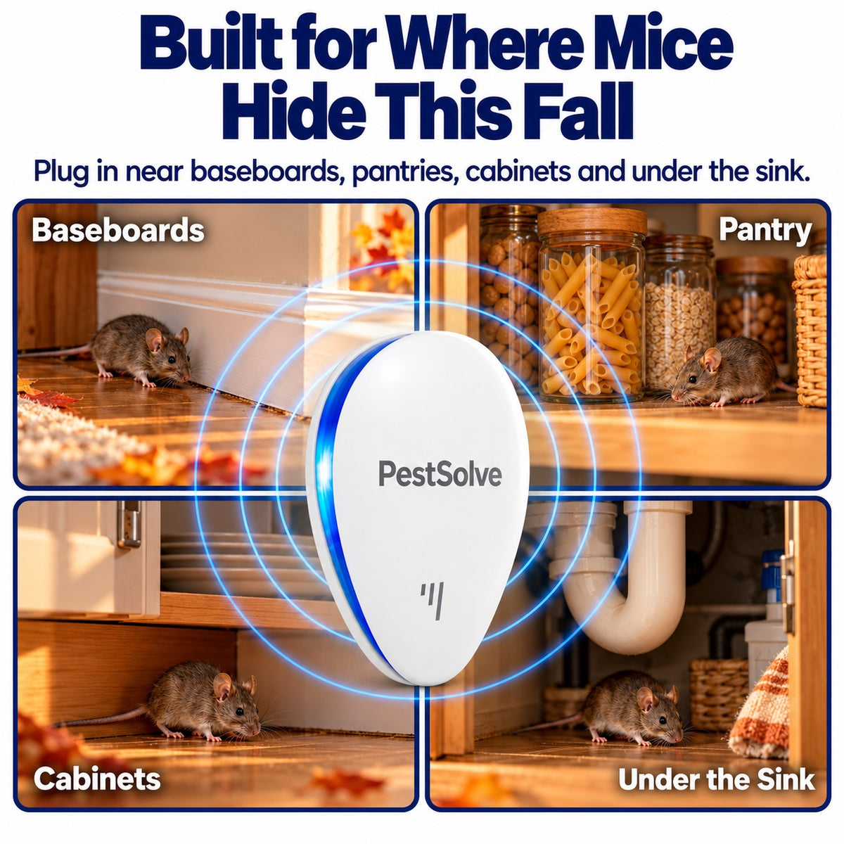 Built for where mice hide this fall: baseboards, pantry, cabinets and under the sink